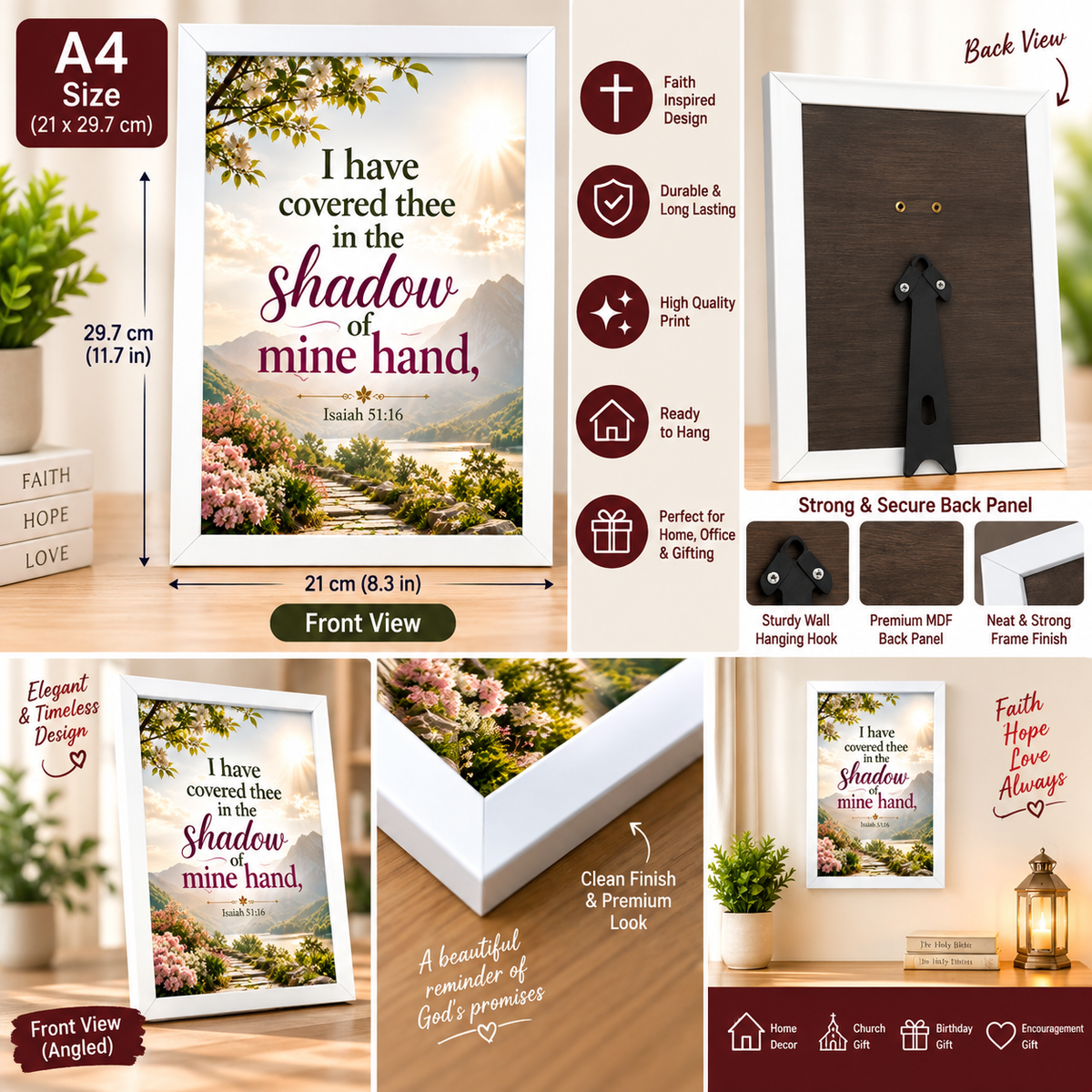 Isaiah 51:16 A4 Bible Verse Frame – Shadow of Mine Hand – White