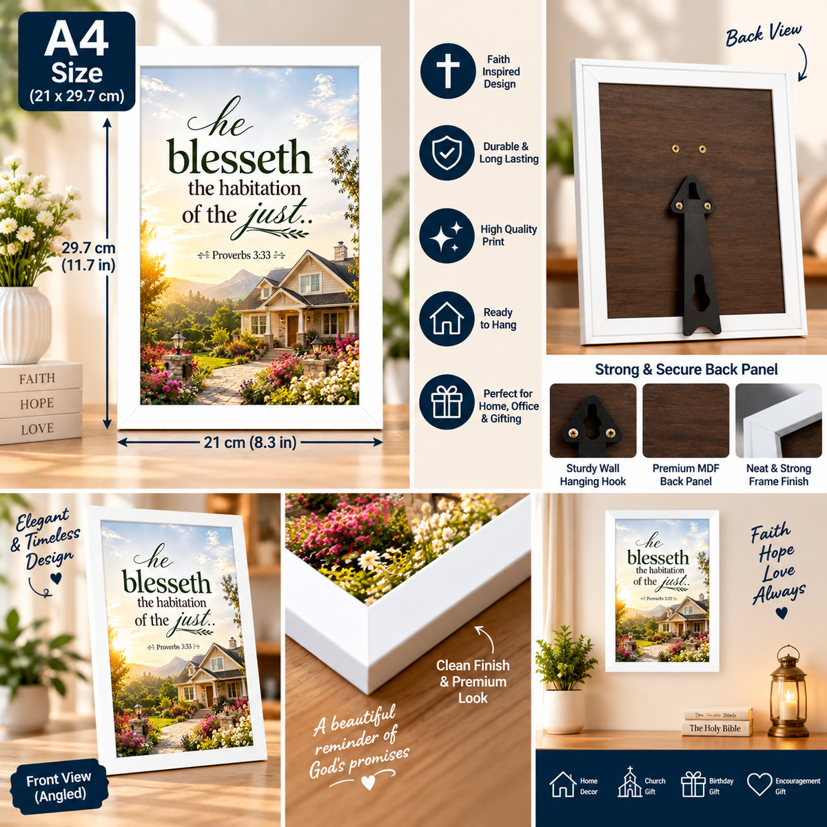 Proverbs 3:33 A4 Bible Verse Frame – He Blesseth the Habitation – White