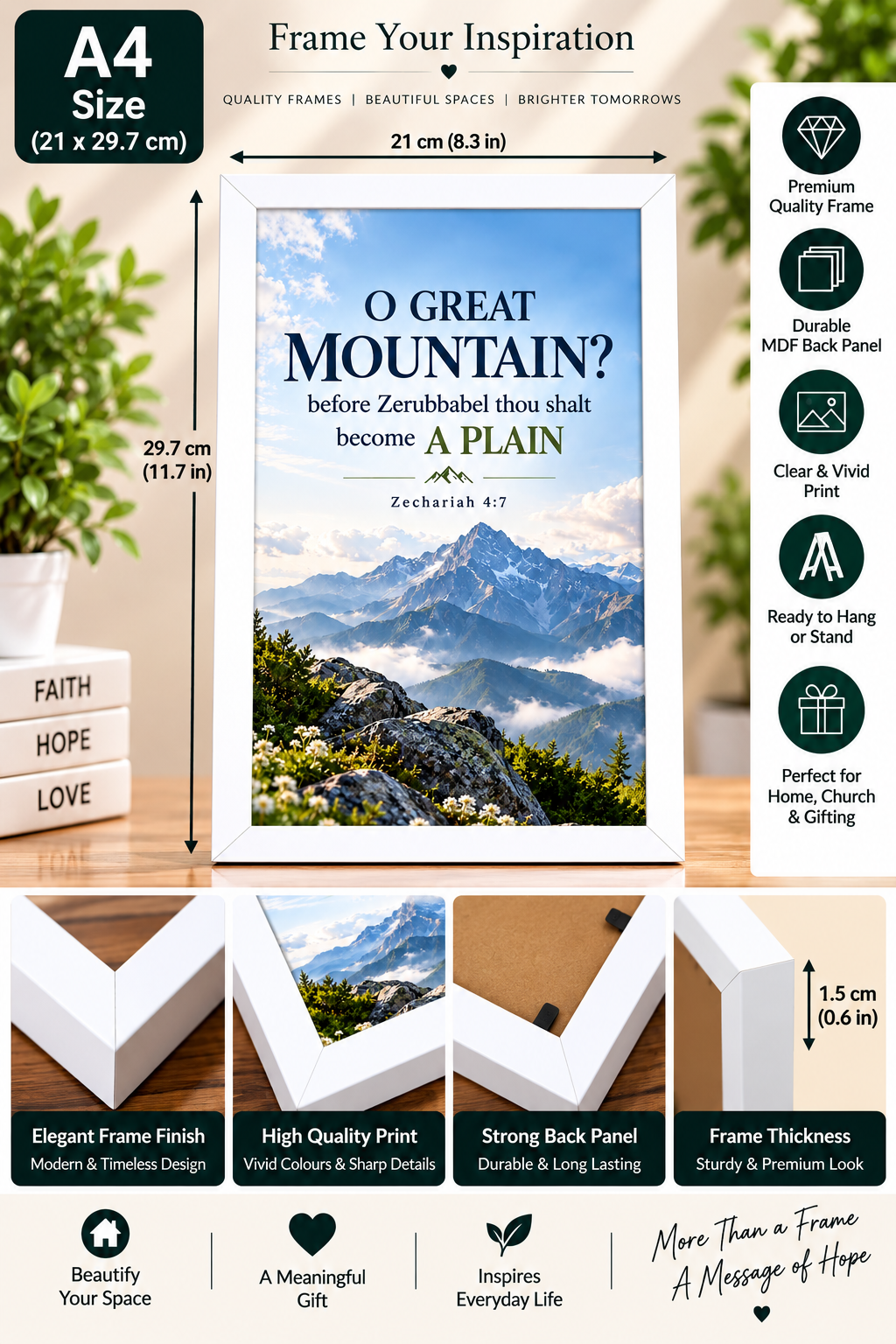 Zechariah 4:7 A4 Bible Verse Frame – O Great Mountain