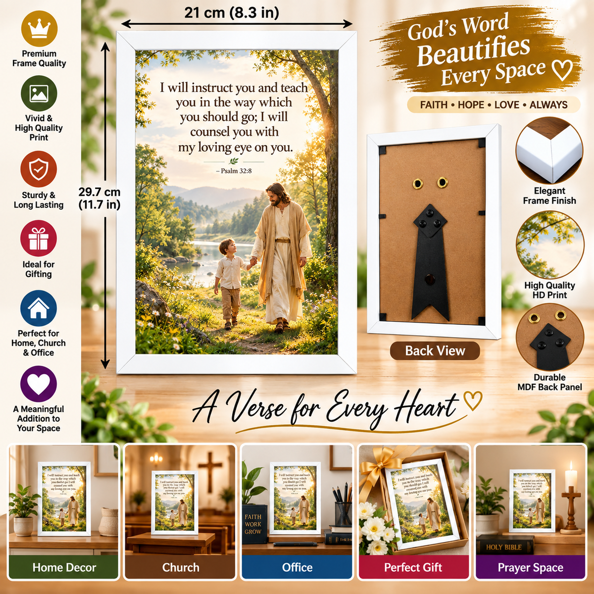 Psalm 32:8 White Bible Verse Frame