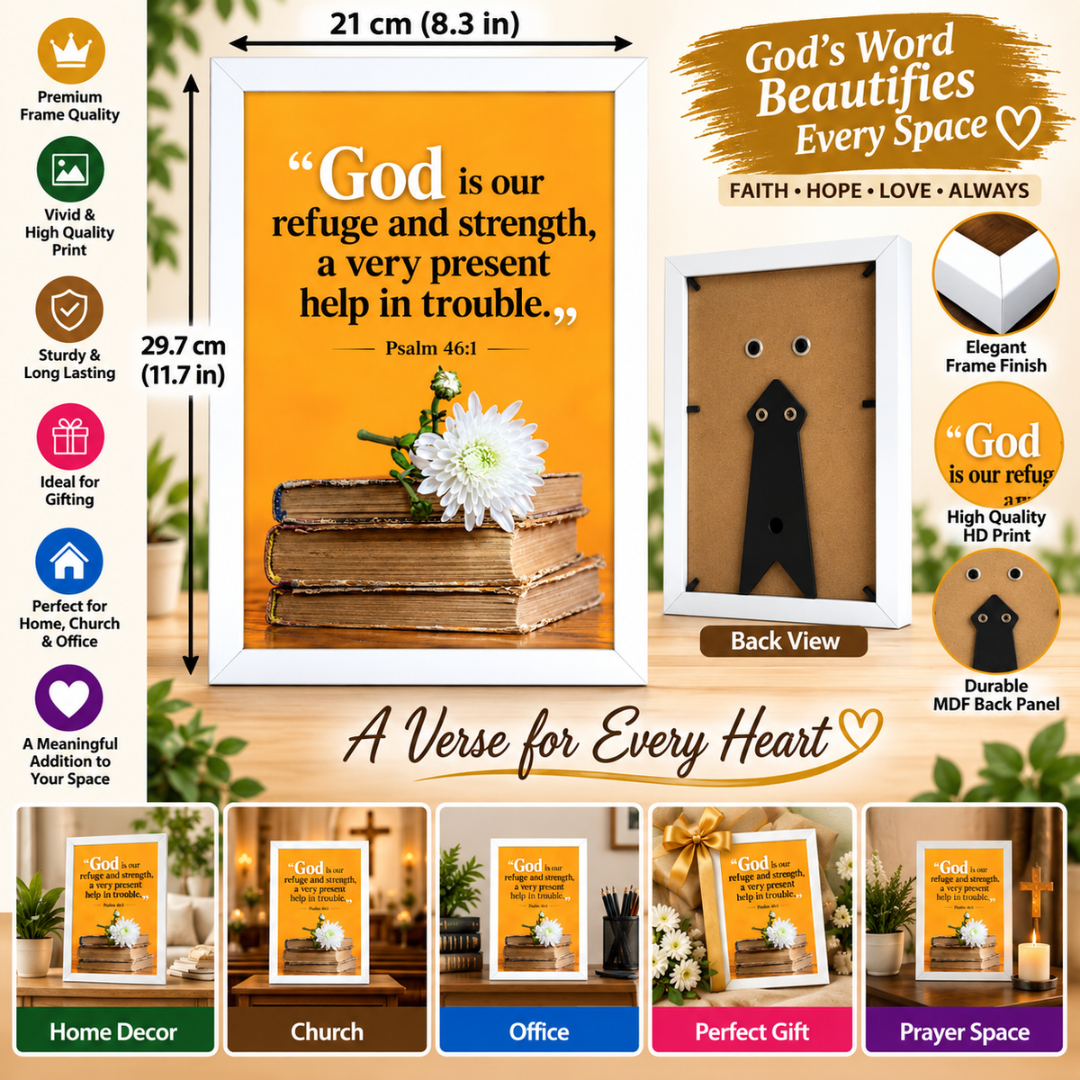 Psalm 46:1 Bible Verse Frame – 21 × 29.7 cm