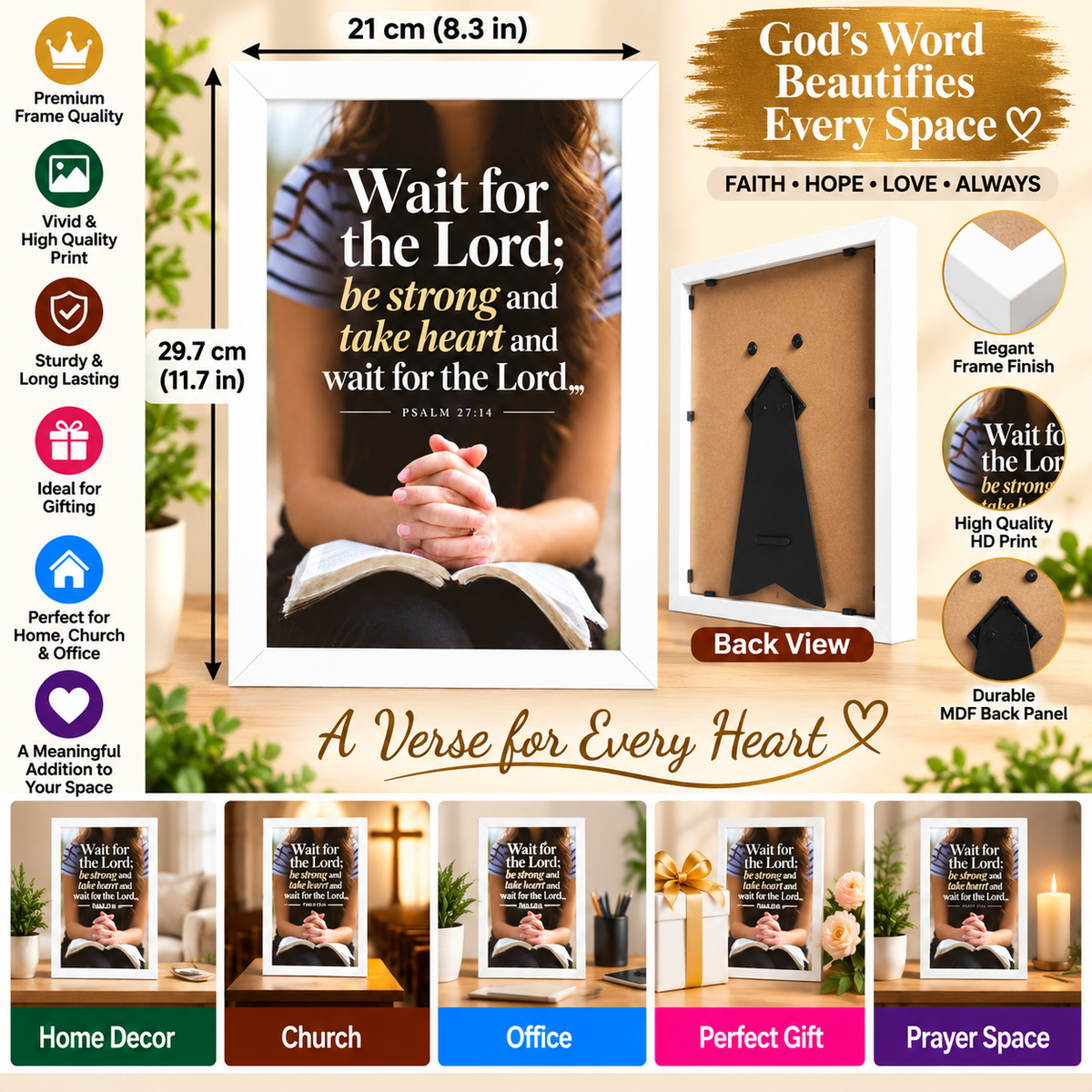 Psalm 27:14 White Bible Verse Frame White