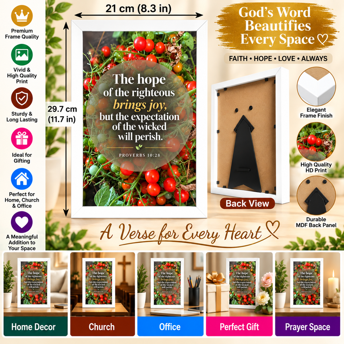 Proverbs 10:28 Bible Verse Frame – Hope Brings Joy