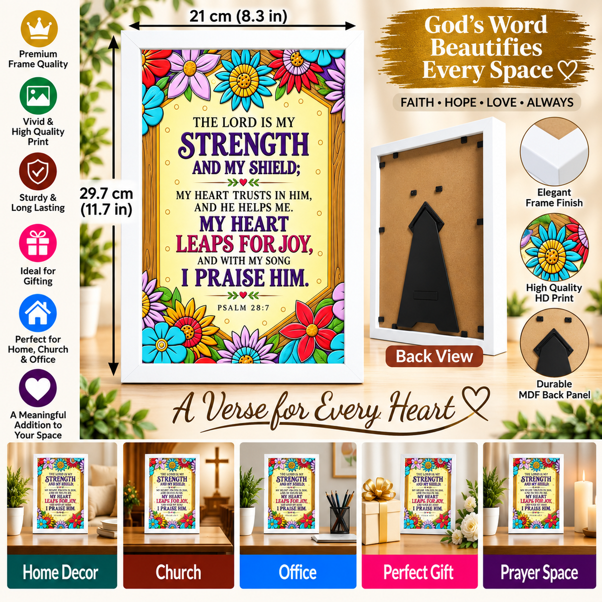 Psalm 28:7 Bible Verse Frame – The Lord Is My Strength