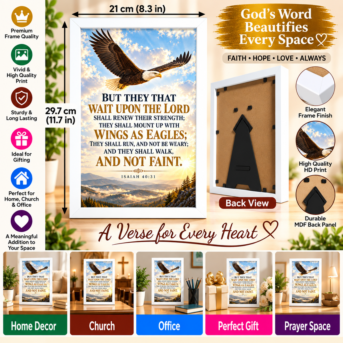 Isaiah 40:31 Bible Verse Frame – 21 × 29.7 cm White Frame