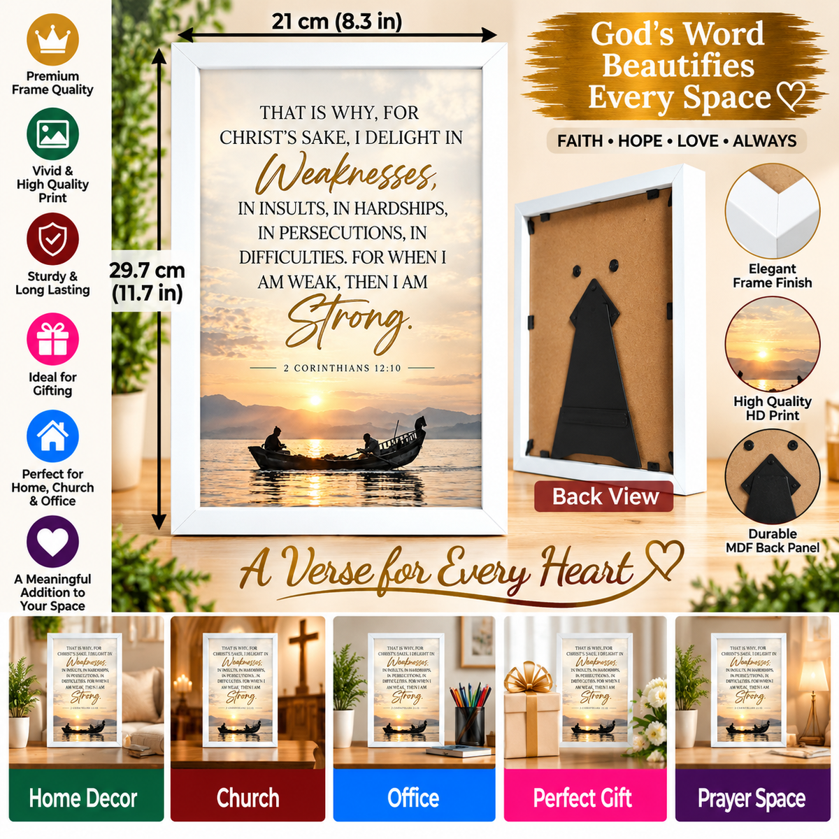 2 Corinthians 12:10 White Bible Verse Frame