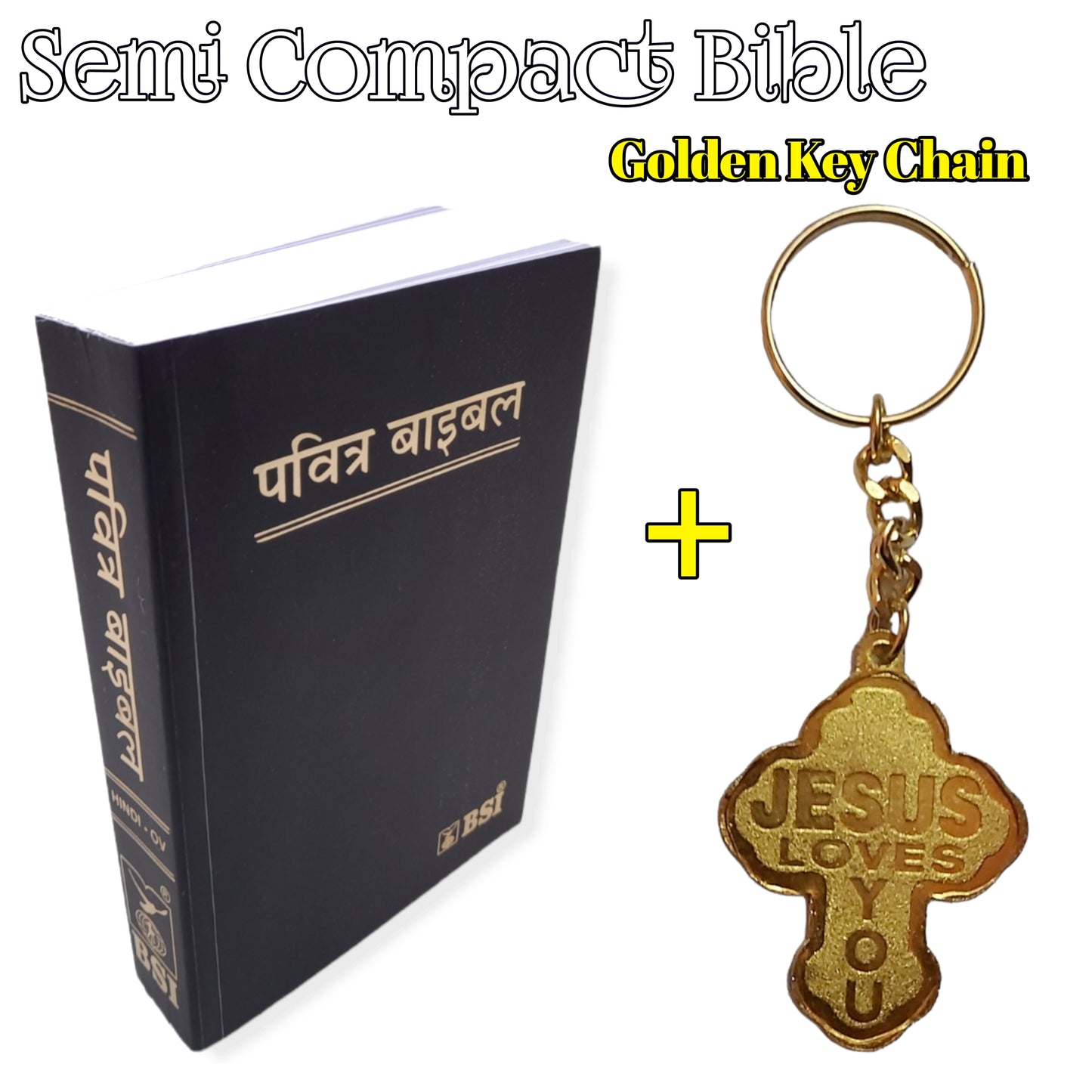 The Holy Hindi Bible Semi Compact With Golden Key Chaine