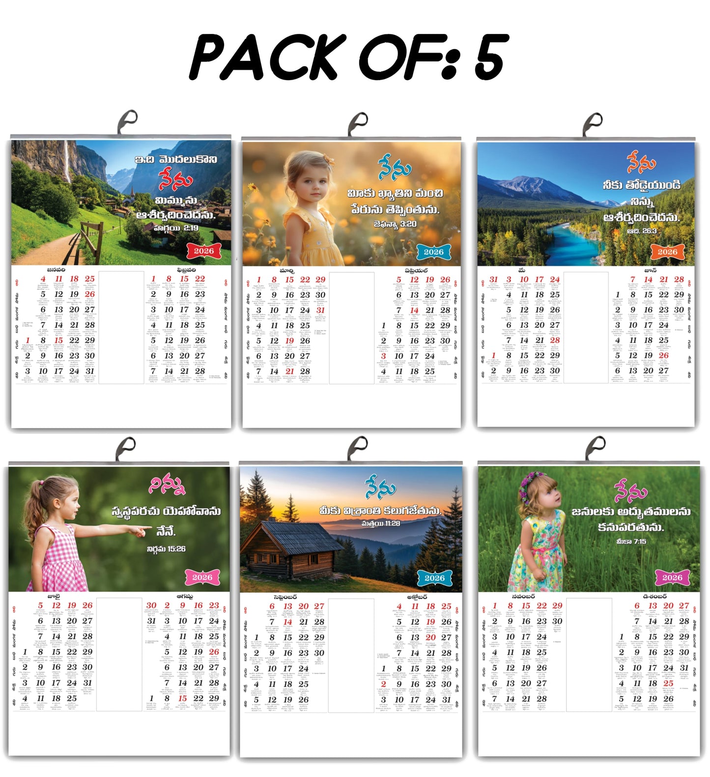 2026 Telugu Calendar with Beautiful Flowers & Birds Images | Inspirational Telugu Promise Words | 15x20 Inch Premium Glossy Wall Calendar | 6 Pages Front Print