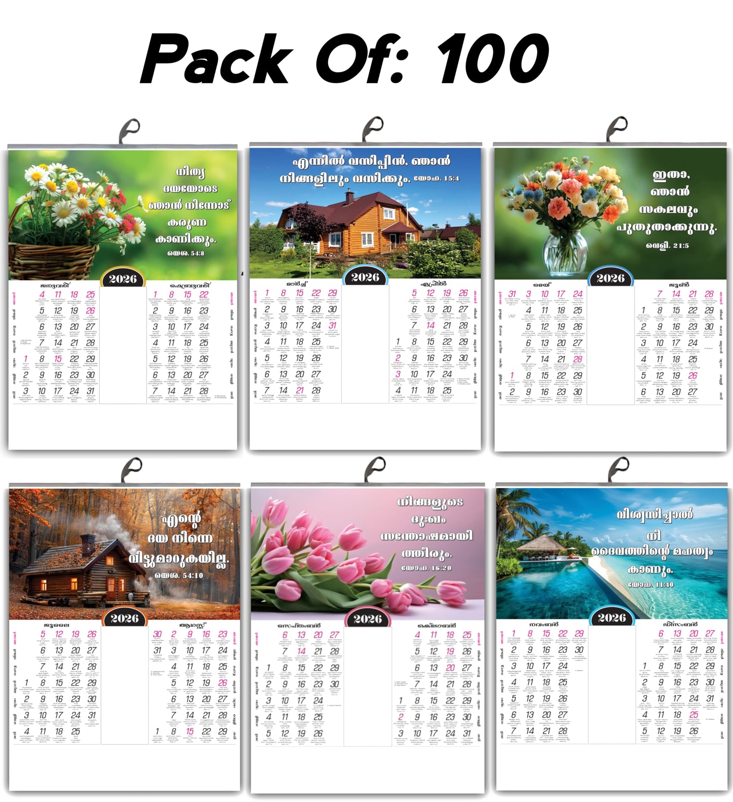 2026 Malayalam Calendar with Art for Your Wall ,Beautiful Flowers & Birds | Inspirational Malayalam Promise Words | 15x20 Inch Premium Glossy Wall Calendar