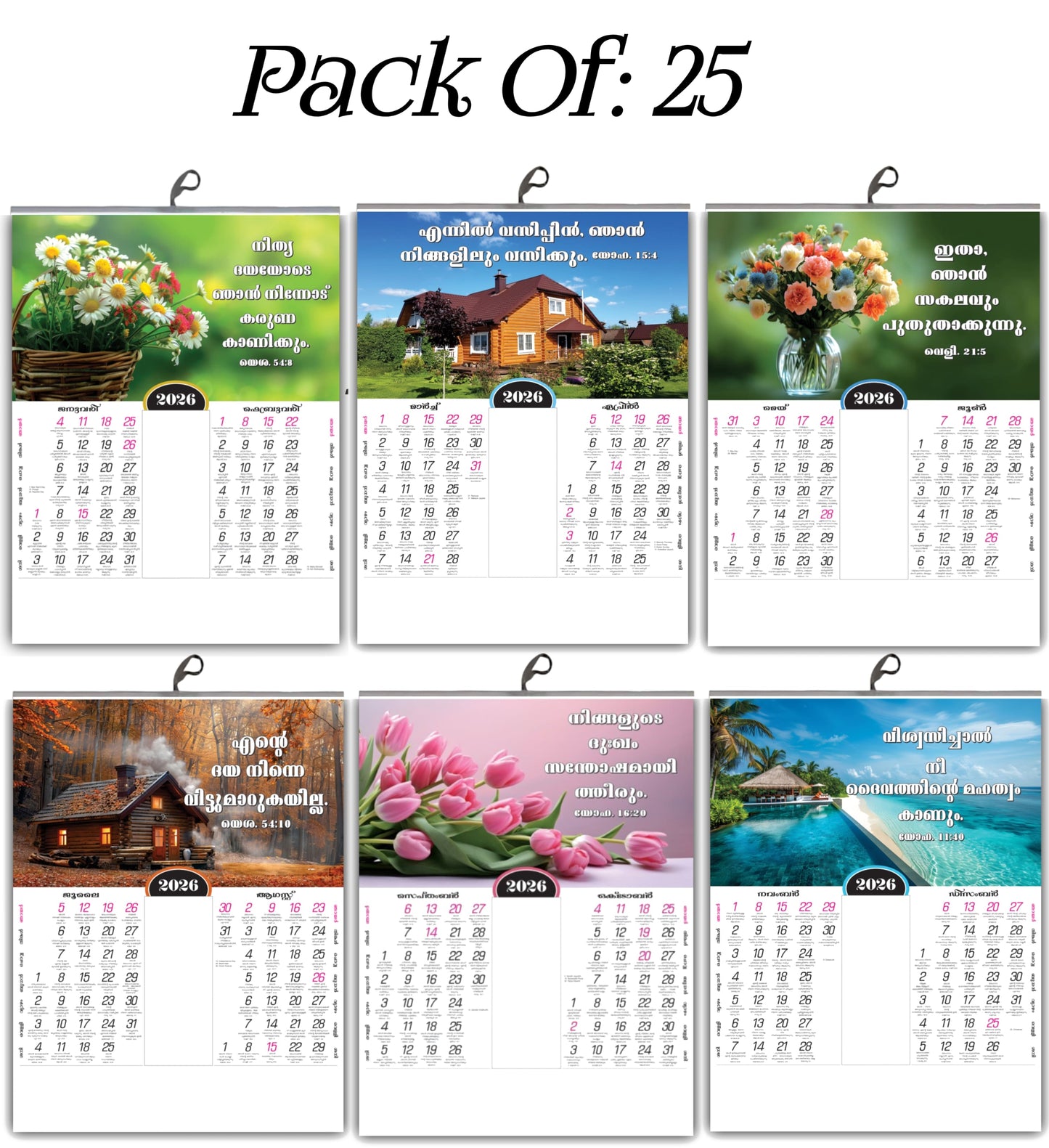 2026 Malayalam Calendar with Art for Your Wall ,Beautiful Flowers & Birds | Inspirational Malayalam Promise Words | 15x20 Inch Premium Glossy Wall Calendar