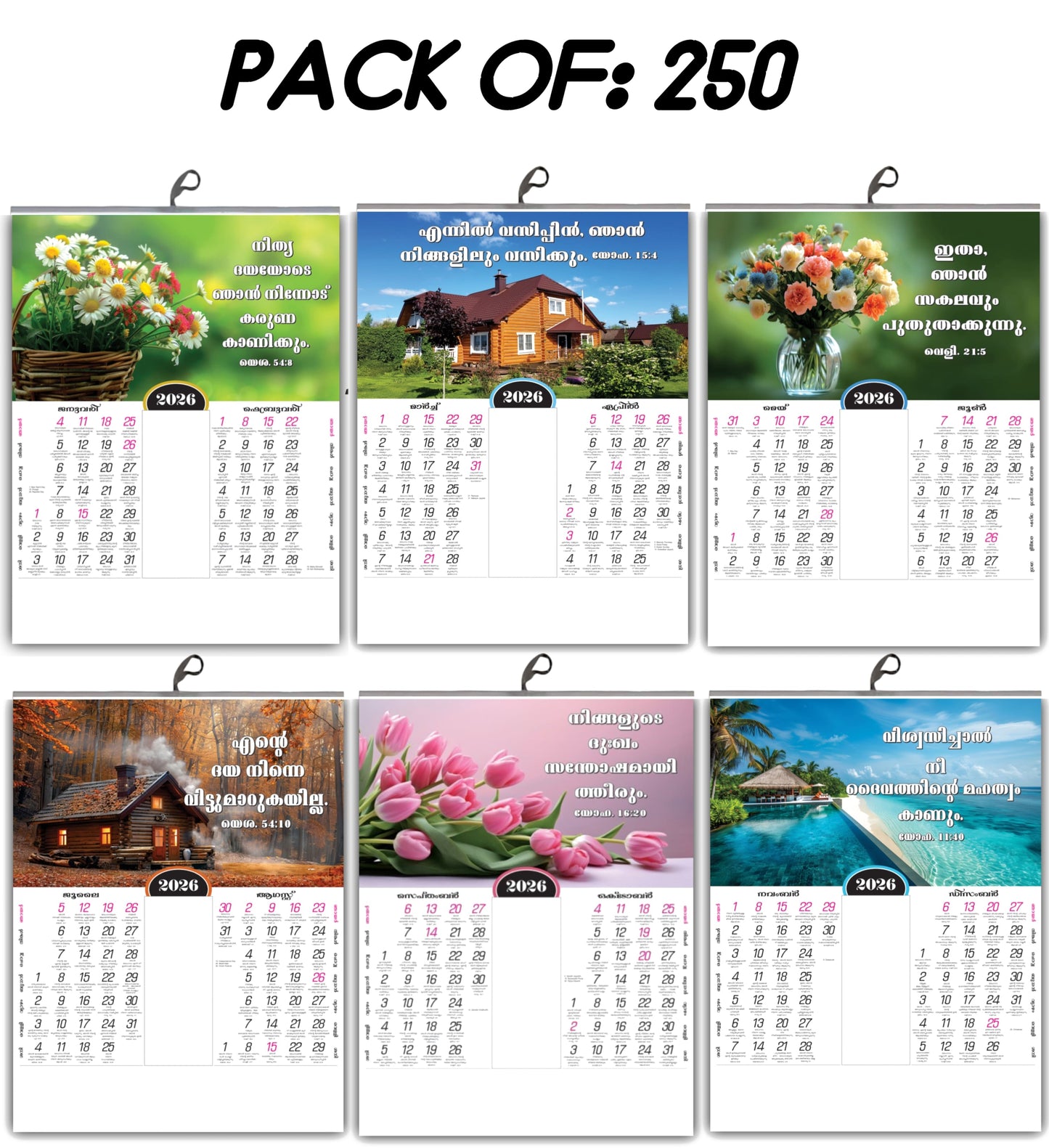 2026 Malayalam Calendar with Art for Your Wall ,Beautiful Flowers & Birds | Inspirational Malayalam Promise Words | 15x20 Inch Premium Glossy Wall Calendar