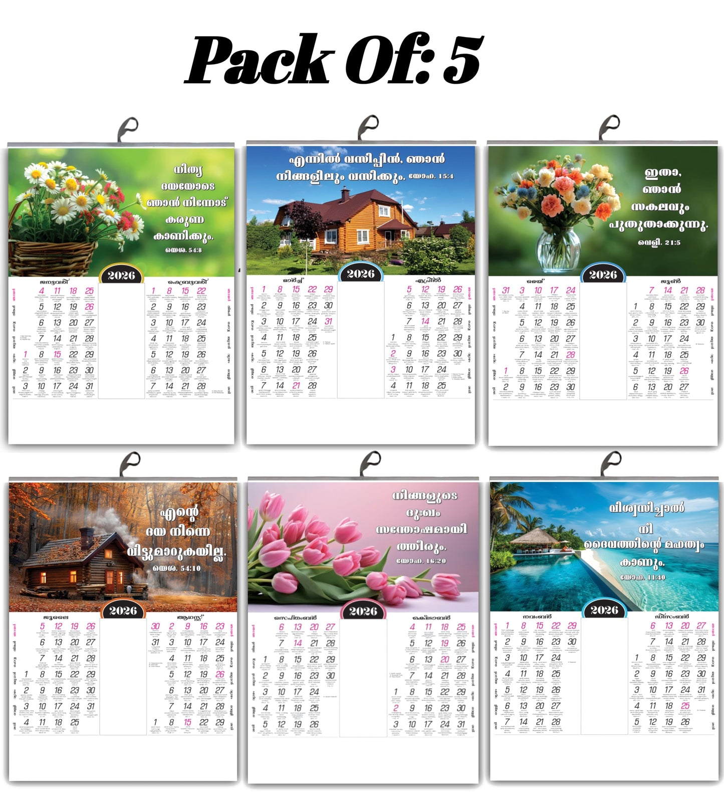 2026 Malayalam Calendar with Art for Your Wall ,Beautiful Flowers & Birds | Inspirational Malayalam Promise Words | 15x20 Inch Premium Glossy Wall Calendar