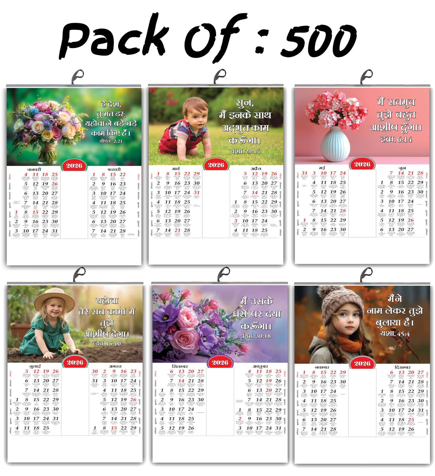 2026 Wall Calendar Hindi | Colorful Birds & Blooming Flowers with Hindi Sukhan 18x25 Inch Art Paper