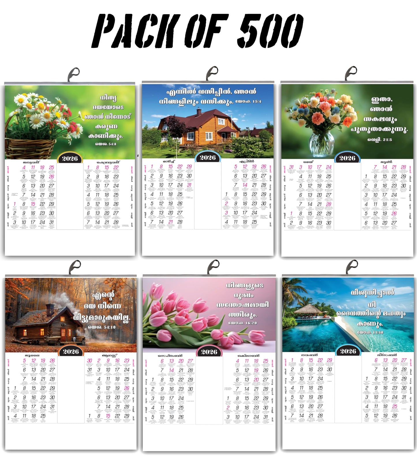2026 Malayalam Calendar with Art for Your Wall ,Beautiful Flowers & Birds | Inspirational Malayalam Promise Words | 15x20 Inch Premium Glossy Wall Calendar