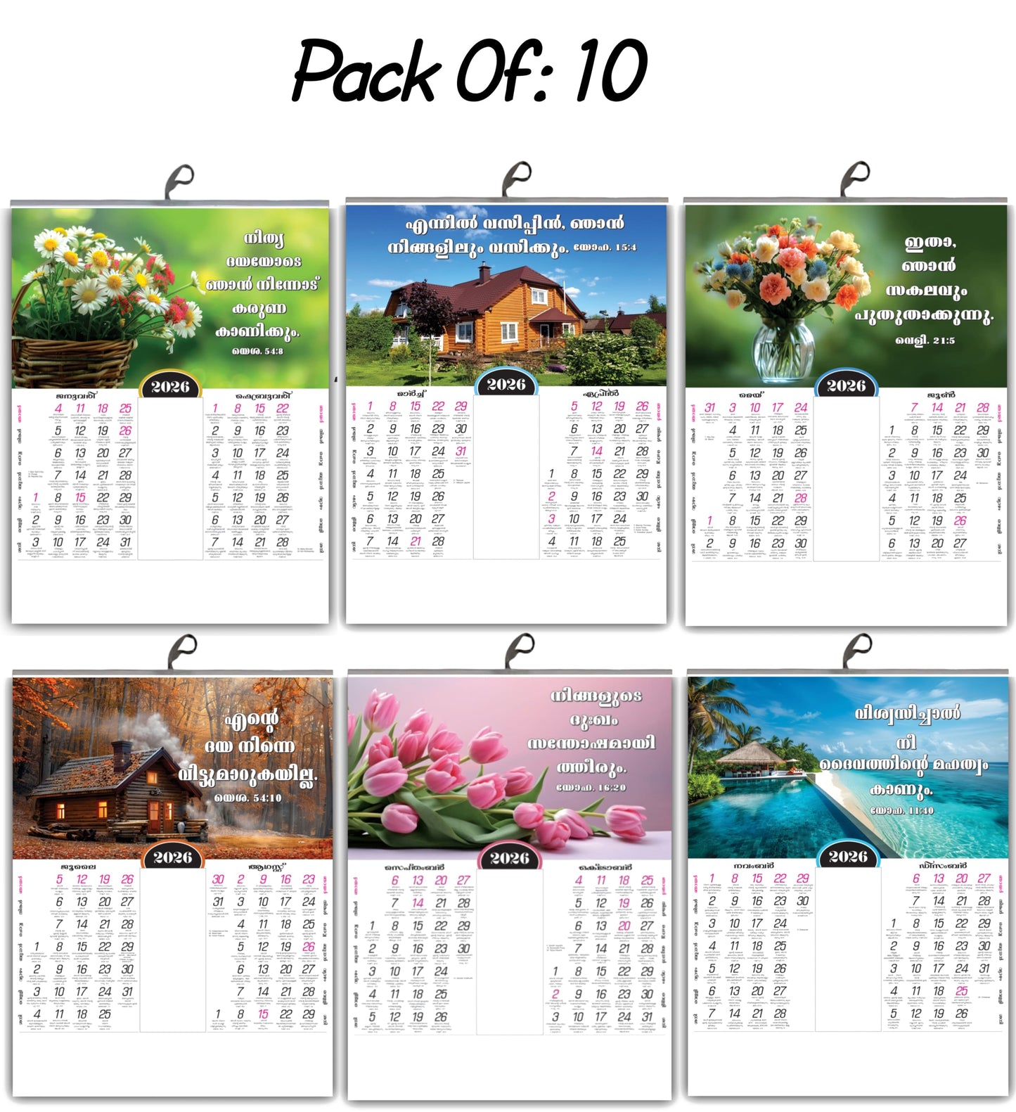 2026 Malayalam Calendar with Art for Your Wall ,Beautiful Flowers & Birds | Inspirational Malayalam Promise Words | 15x20 Inch Premium Glossy Wall Calendar