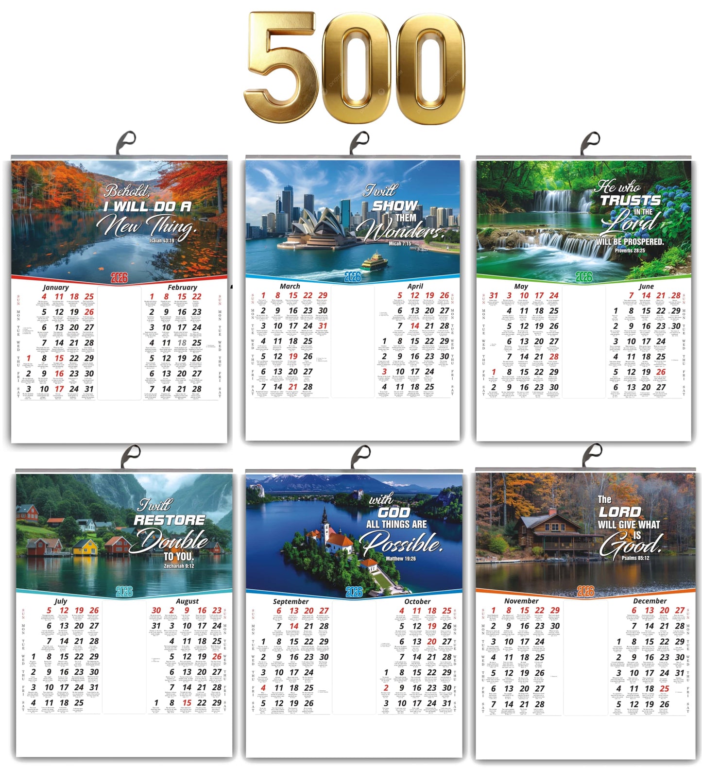 Best 2026 English Calendar with Flowers Birds Images and Motivational English Promise Words - 15x20 Inch Glossy Wall Decor