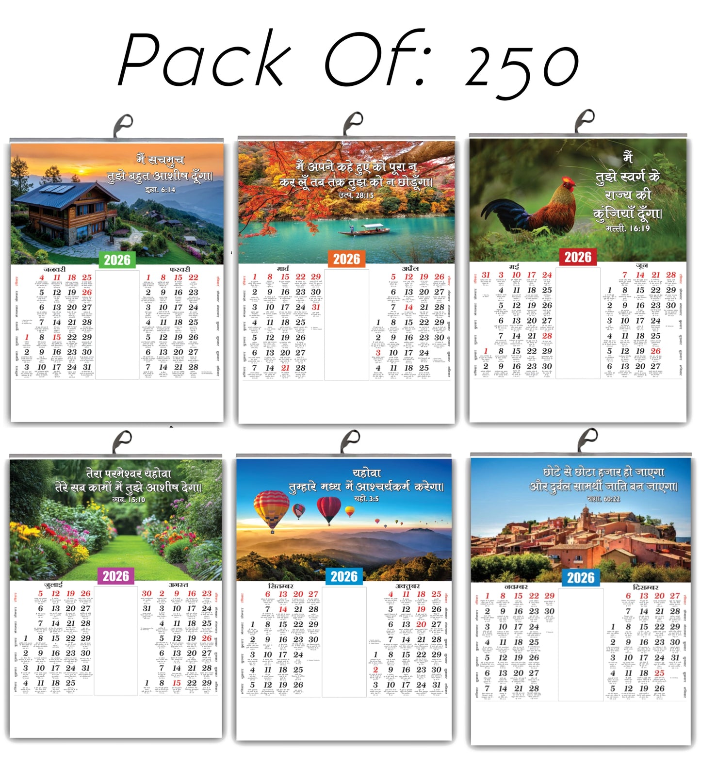 2026 Hindi Calendar with Beautiful Flowers & Birds Images | Inspirational Hindi Promise Words | 15x20 Inch Premium Glossy Wall Calendar | 6 Pages