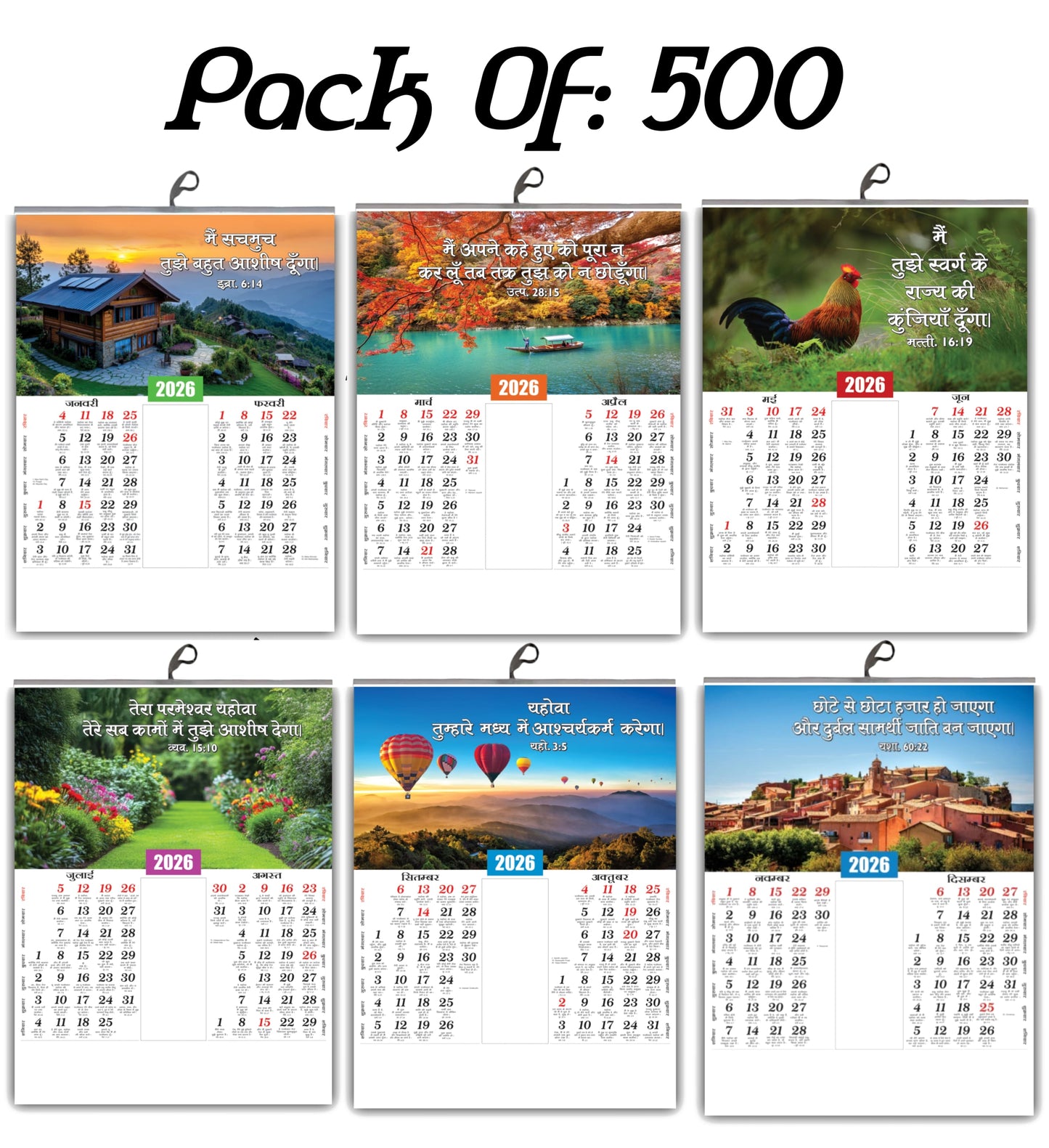 2026 Hindi Calendar with Beautiful Flowers & Birds Images | Inspirational Hindi Promise Words | 15x20 Inch Premium Glossy Wall Calendar | 6 Pages