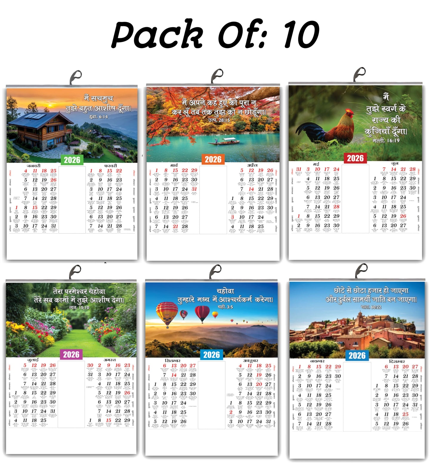 2026 Hindi Calendar with Beautiful Flowers & Birds Images | Inspirational Hindi Promise Words | 15x20 Inch Premium Glossy Wall Calendar | 6 Pages