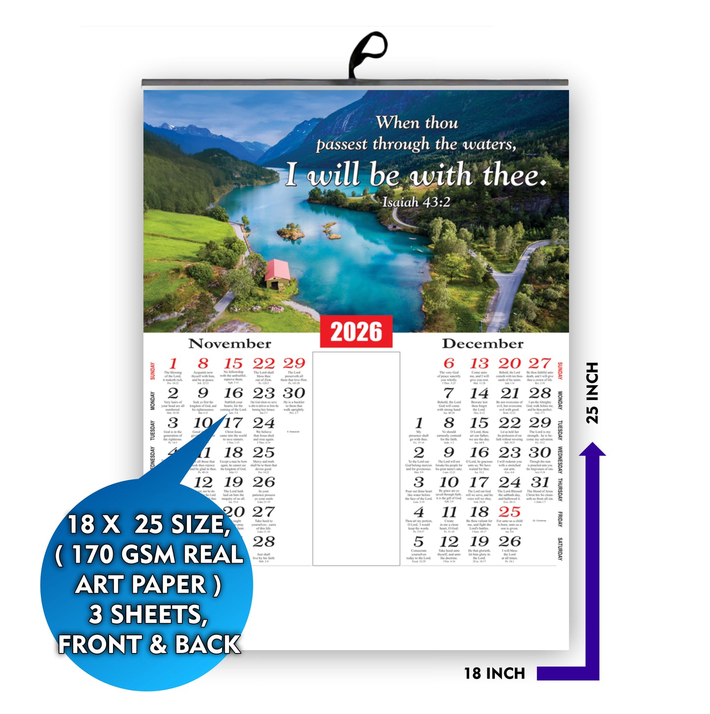 2026 Premium English Wall Calendar | Beautiful Flowers & Birds Nature Design | Inspirational Promise Words | Large 18x25" Glossy Art Paper (170 GSM)