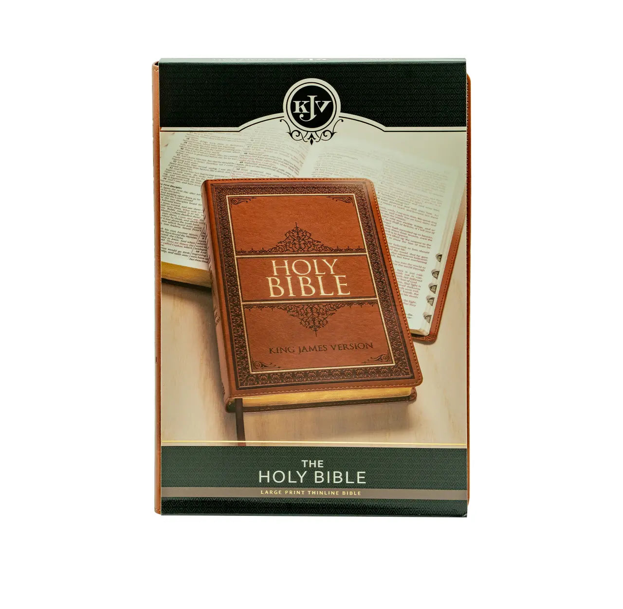 KJV Holy Bible, Thinline Large Print, Tan Faux Leather/Thumb Index and Ribbon Marker, Red Letter, King James Version