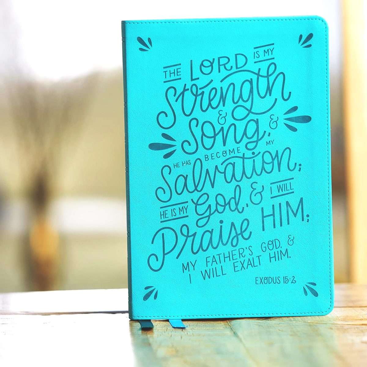 NKJV Thinline Large Print: Verse Art Cover Collection - Teal Leathersoft with Thumb Index