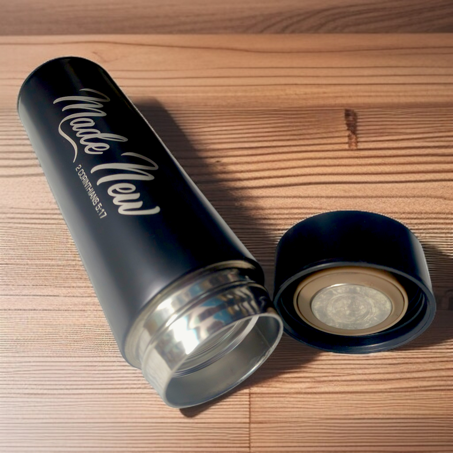 LED Temperature Display | Water Bottle 750 ml | Bible Verses Printed ( Made New 2 Corinthians 5 : 17 ) Premier Kitchen | Pure Stel