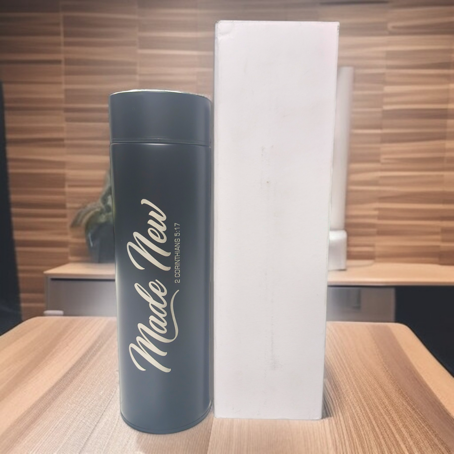 LED Temperature Display | Water Bottle 750 ml | Bible Verses Printed ( Made New 2 Corinthians 5 : 17 ) Premier Kitchen | Pure Stel