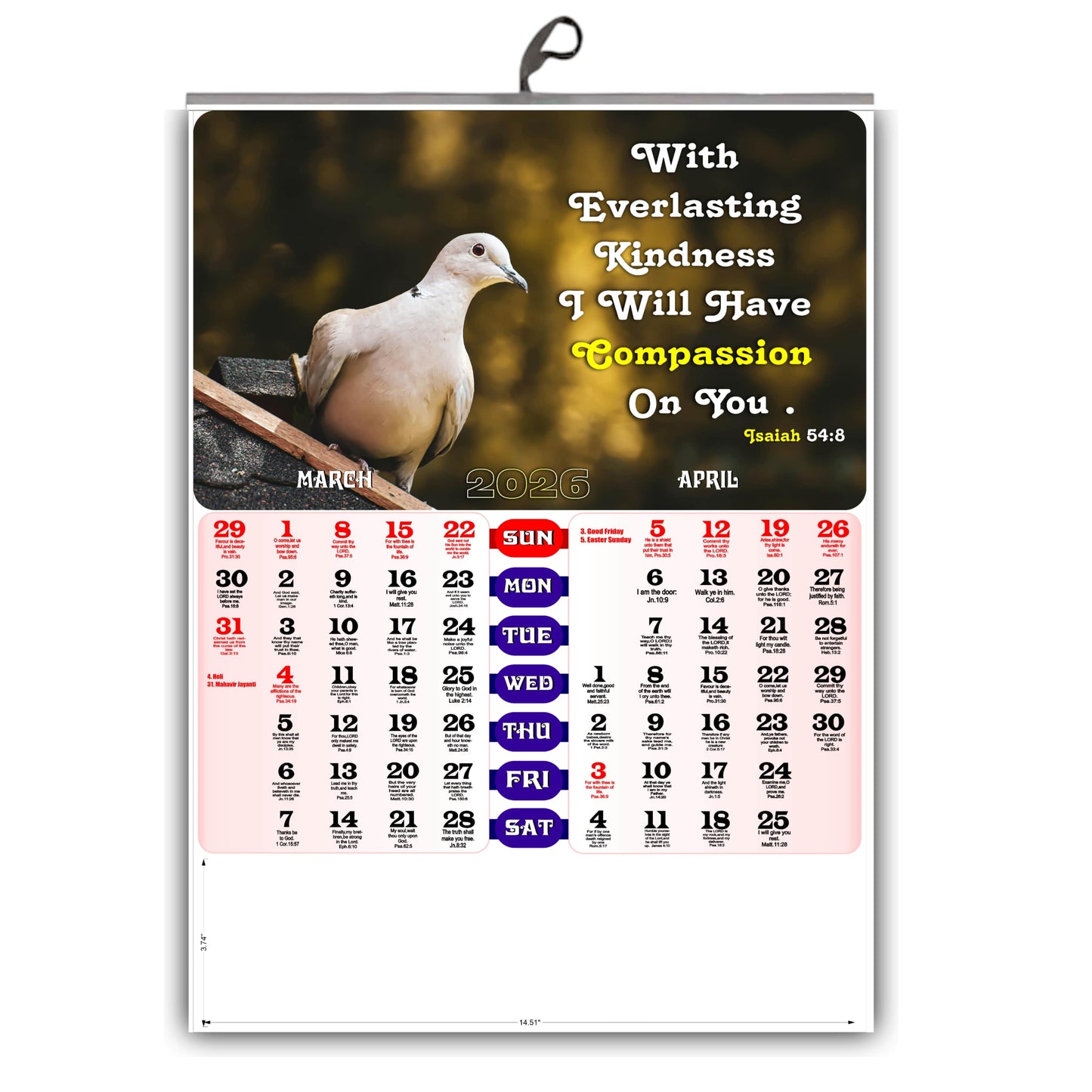 2026 Large Christian Wall Calendar 15x20 Inch | English Bible Verses on Premium Glossy Paper | 3-Page Floral & Baby Theme