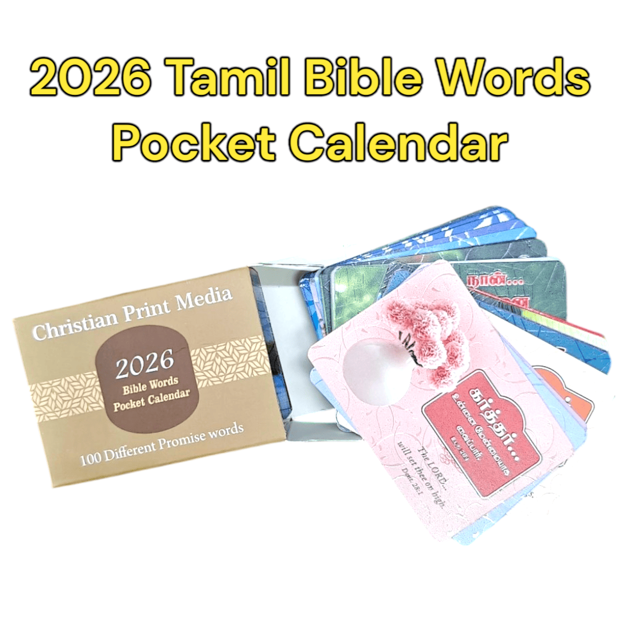 2026 Bilingual Pocket Calendar (100 Cards) | Tamil & English Bible Promises with Textured UV Finish