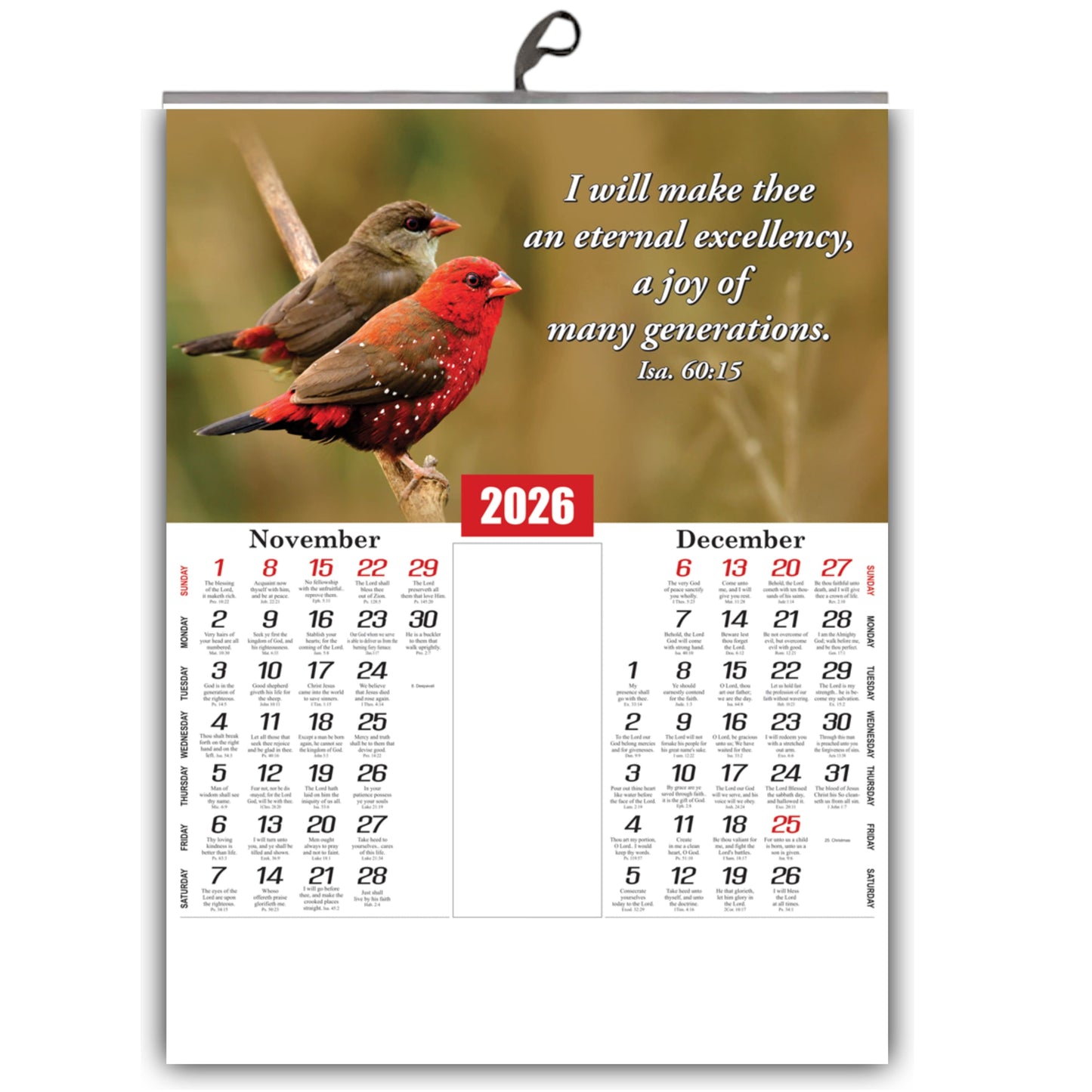 2026 English Baby Calendar: Beautiful Flowers, Birds, and Inspirational Promise Words | 15x20 Inch Premium Glossy Wall Calendar