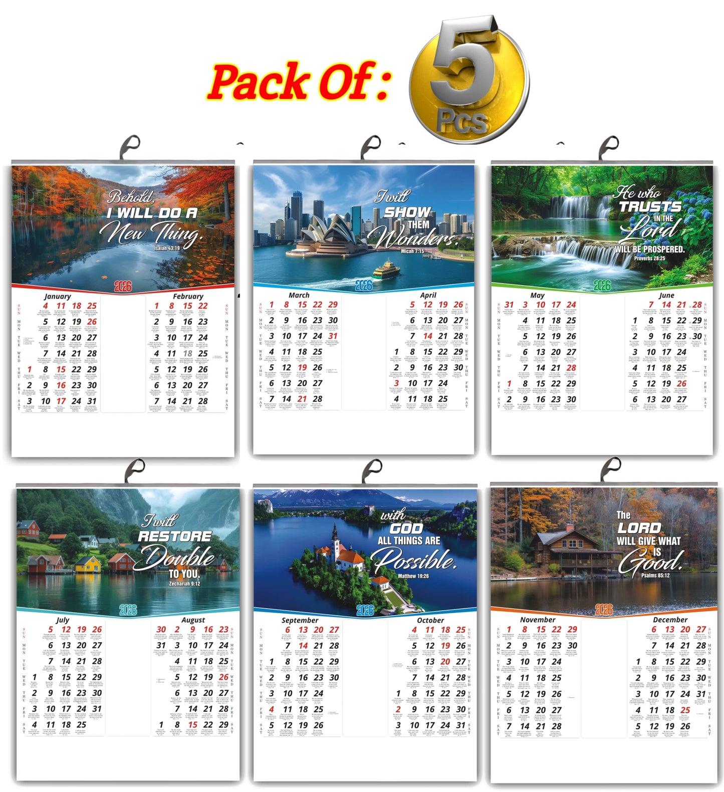 Best 2026 English Calendar with Flowers Birds Images and Motivational English Promise Words - 15x20 Inch Glossy Wall Decor