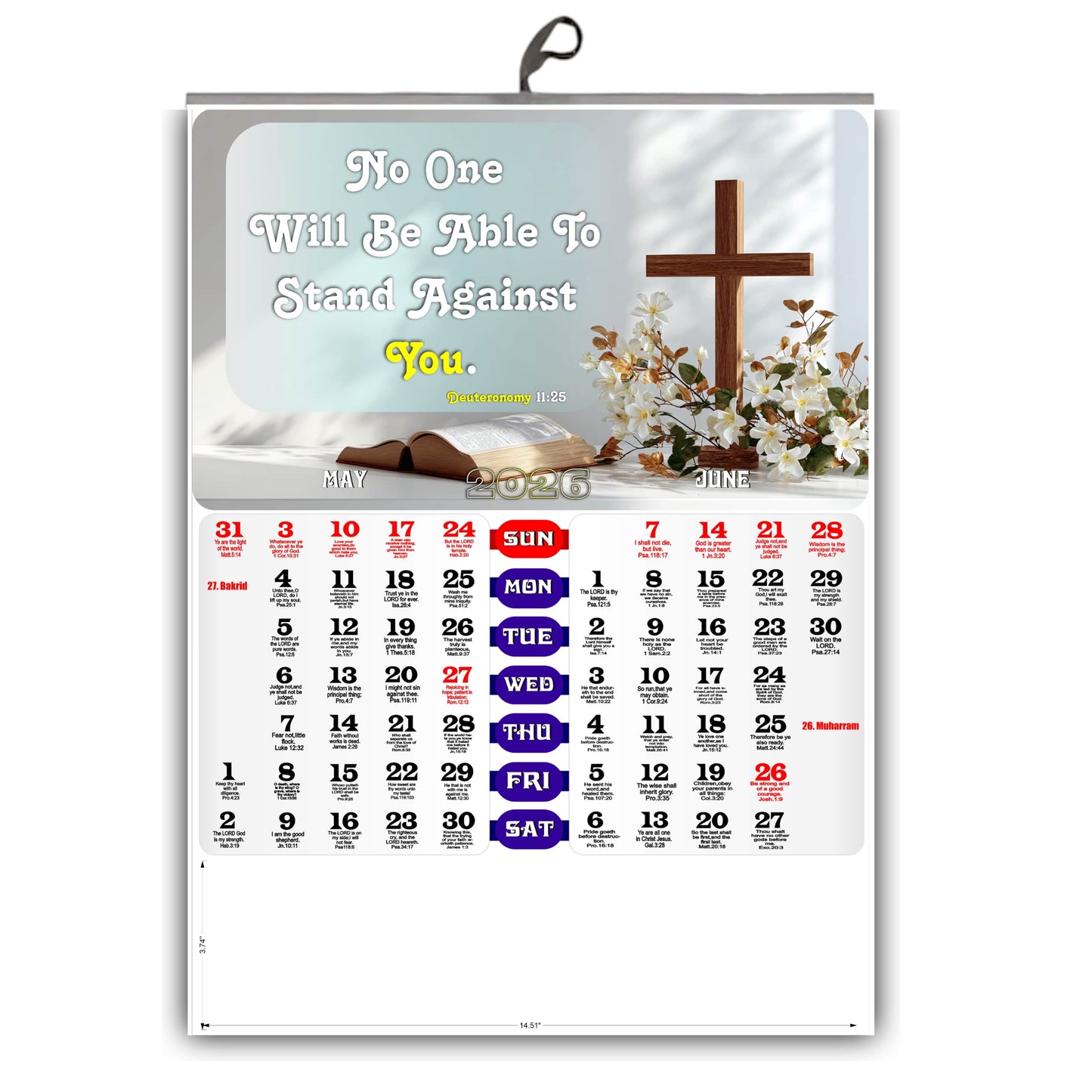 2026 Large Christian Wall Calendar 15x20 Inch | English Bible Verses on Premium Glossy Paper | 3-Page Floral & Baby Theme