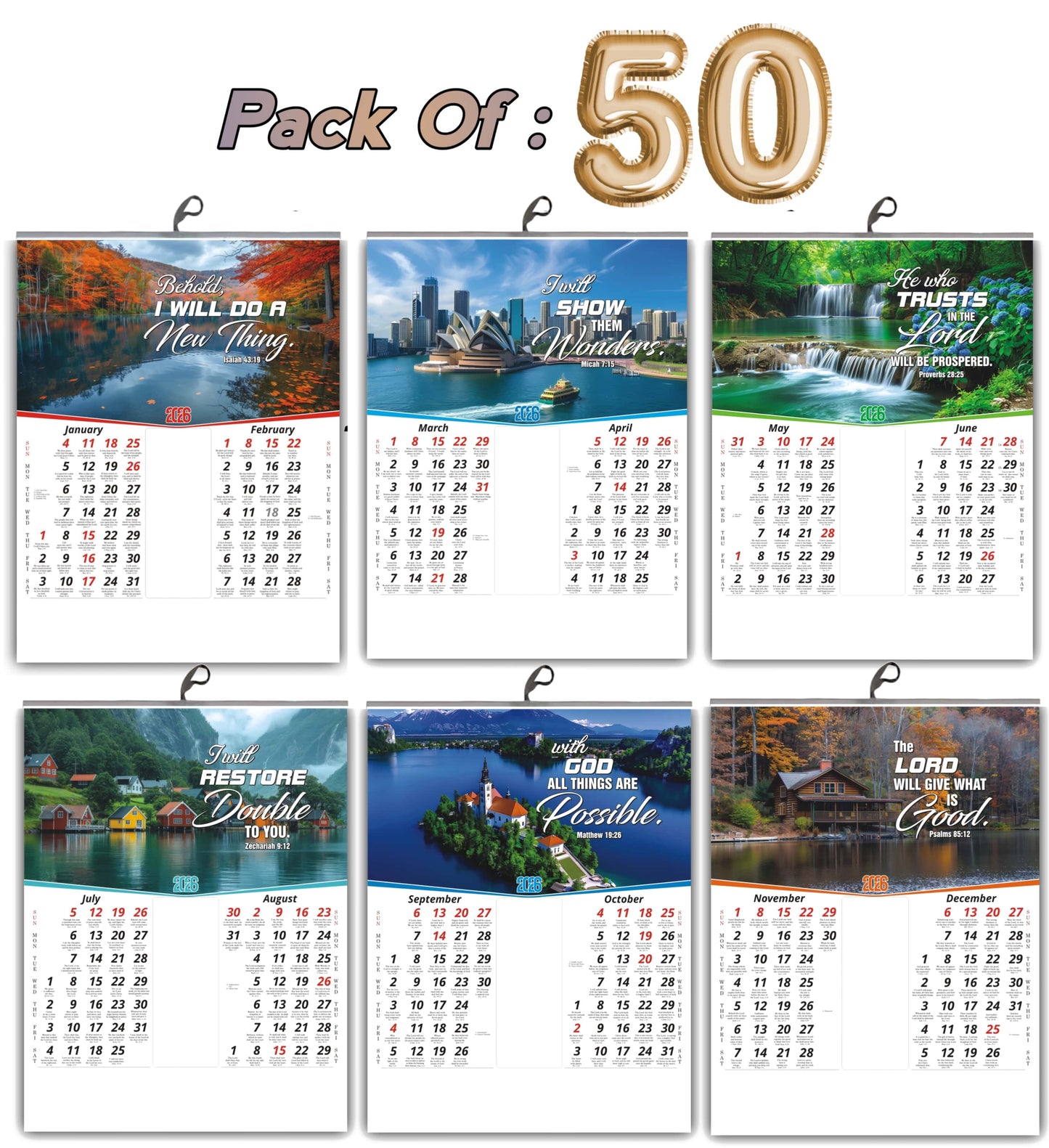 Best 2026 English Calendar with Flowers Birds Images and Motivational English Promise Words - 15x20 Inch Glossy Wall Decor