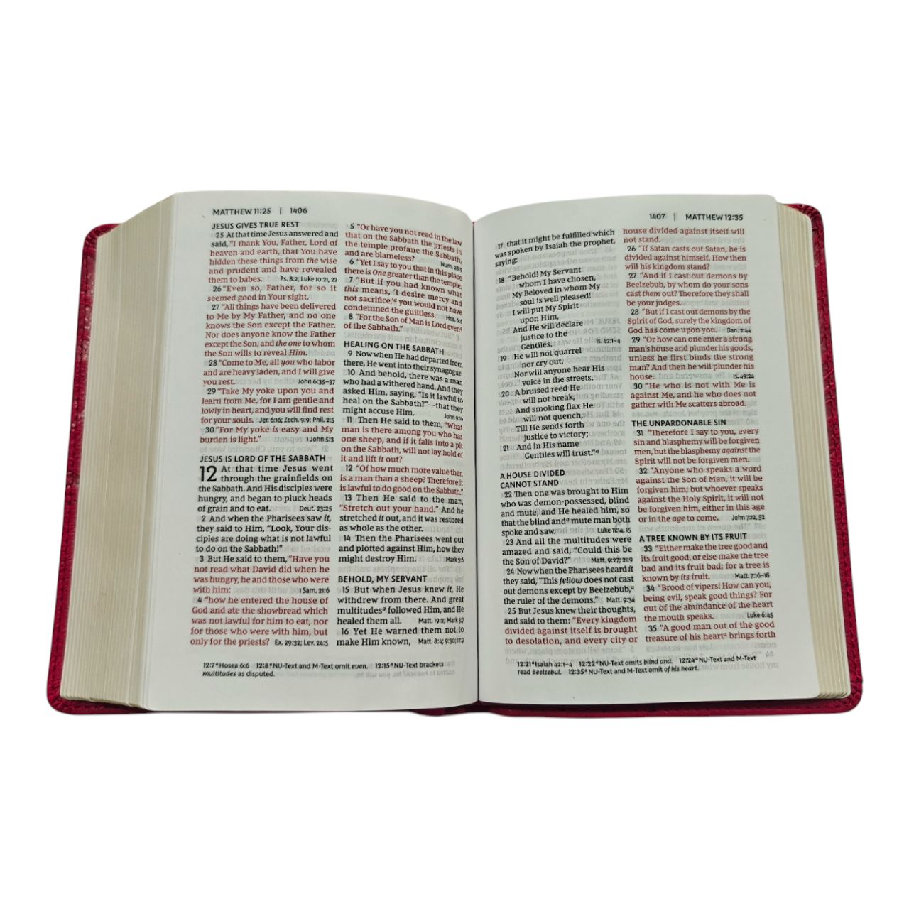NKJV Compact Reference Bible, Pink Leathersoft – Red Letter Edition, Center-Column References, Portable Size – ISBN 9780785233442