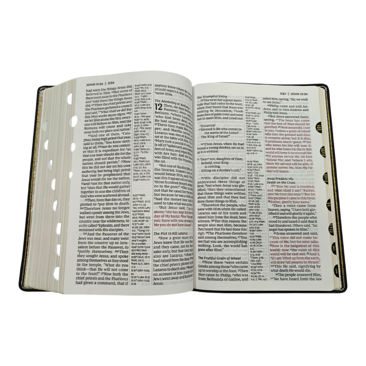 NKJV Deluxe Giant Print Center-Column Reference Bible – Black LeatherTouch, Red Letter Edition, 16-Point Comfort Print, Thumb Indexed – ISBN 9780785238539