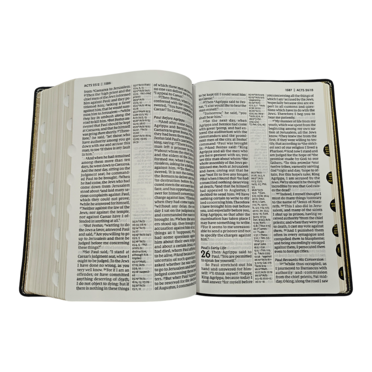 NKJV Deluxe Giant Print Center-Column Reference Bible – Black LeatherTouch, Red Letter Edition, 16-Point Comfort Print, Thumb Indexed – ISBN 9780785238539