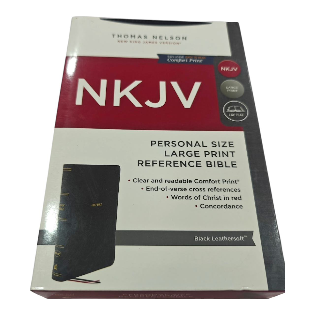 NKJV Personal Size Large Print Reference Bible – Black LeatherTouch, Red Letter Edition, Center-Column References – ISBN 9780785233312