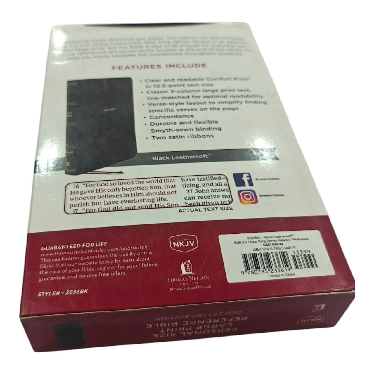 NKJV Personal Size Large Print Reference Bible – Black LeatherTouch, Red Letter Edition, Center-Column References – ISBN 9780785233312