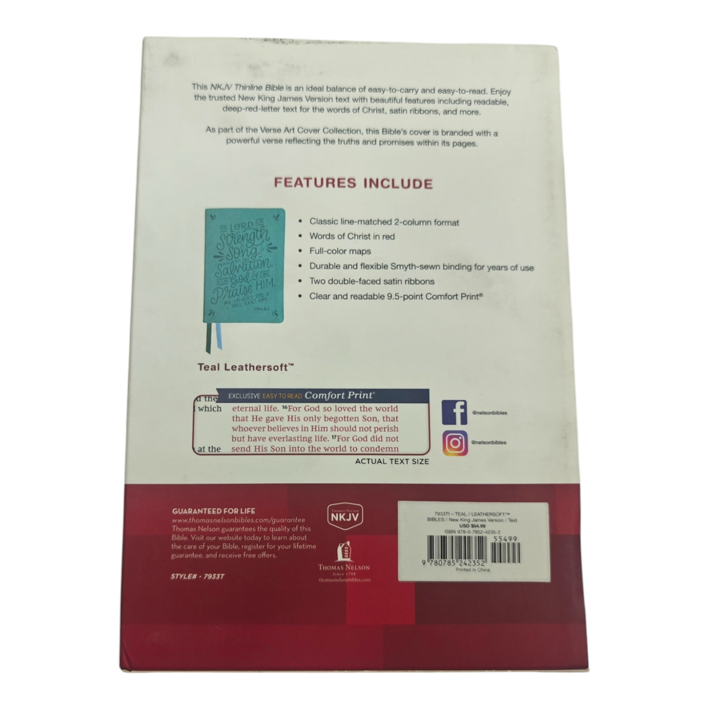 KJV Large Print Thinline Bible – Black LeatherTouch, Red Letter Edition, 11-Point Comfort Print, Ultra-Portable (0.9" Thick) – ISBN 9780785242352