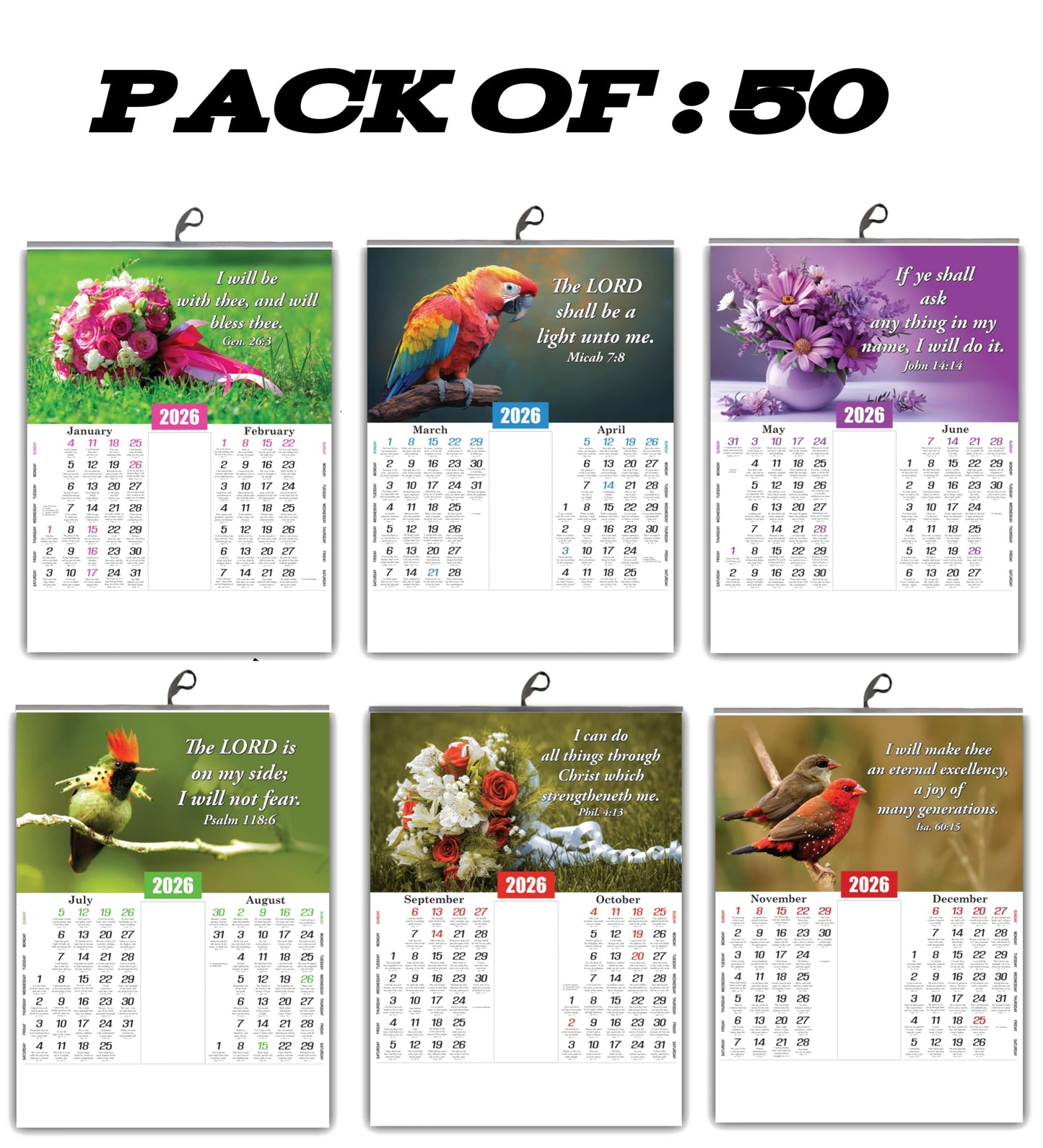 2026 English Baby Calendar: Beautiful Flowers, Birds, and Inspirational Promise Words | 15x20 Inch Premium Glossy Wall Calendar