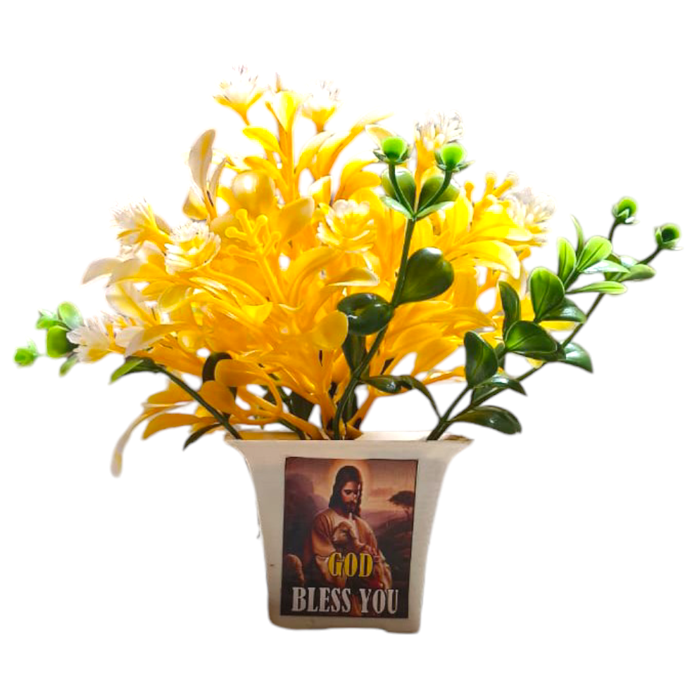 Artificial Faux Flower | 4 Combo Flower's | Bible Verse Printed Plant for Home Office Decor | Table top Desk Decor Green Red Eucalyptus | Artificial Flower Home Made pot