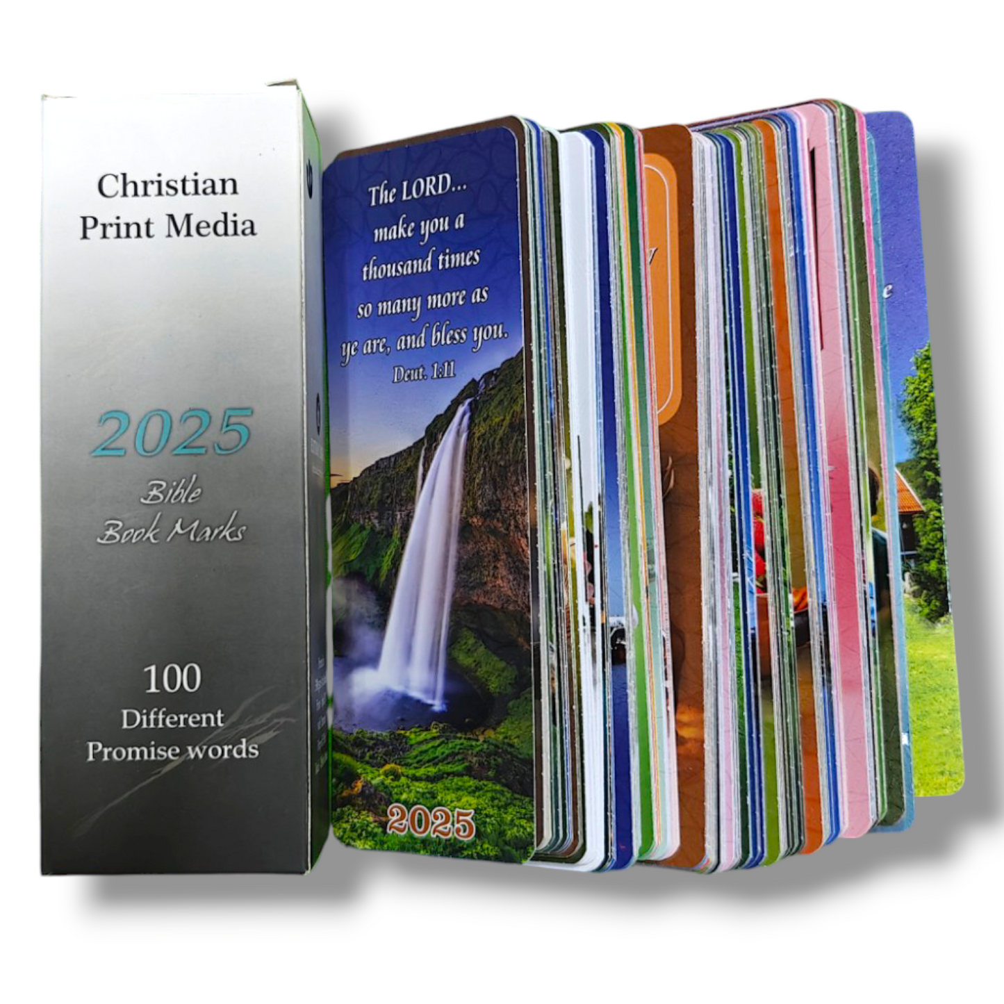 2025 Book Mark's | English Bible Verses | On Side Promise & Back Side Calendar | 100 Deferent Pic | UV Printed
