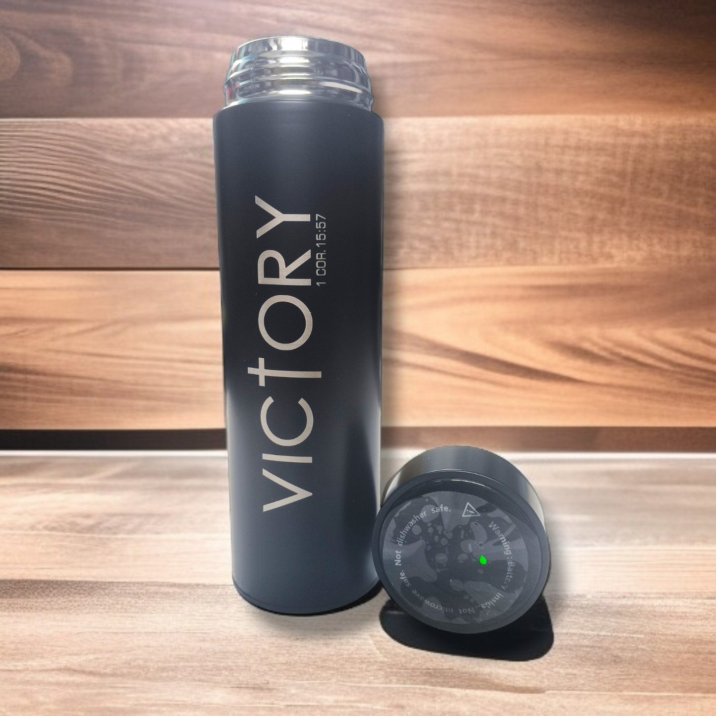 LED Temperature Display | Water Bottle 750 ml | Bible Verses Printed ( 1 Corinthians 15 : 57 ) Premier Kitchen | Pure Stel