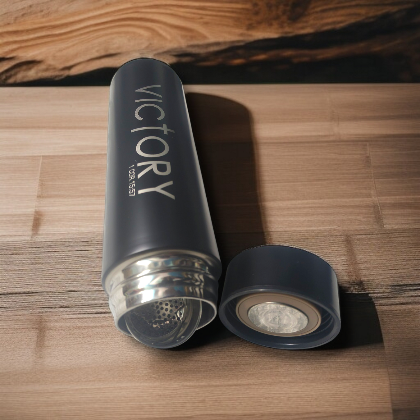 LED Temperature Display | Water Bottle 750 ml | Bible Verses Printed ( 1 Corinthians 15 : 57 ) Premier Kitchen | Pure Stel