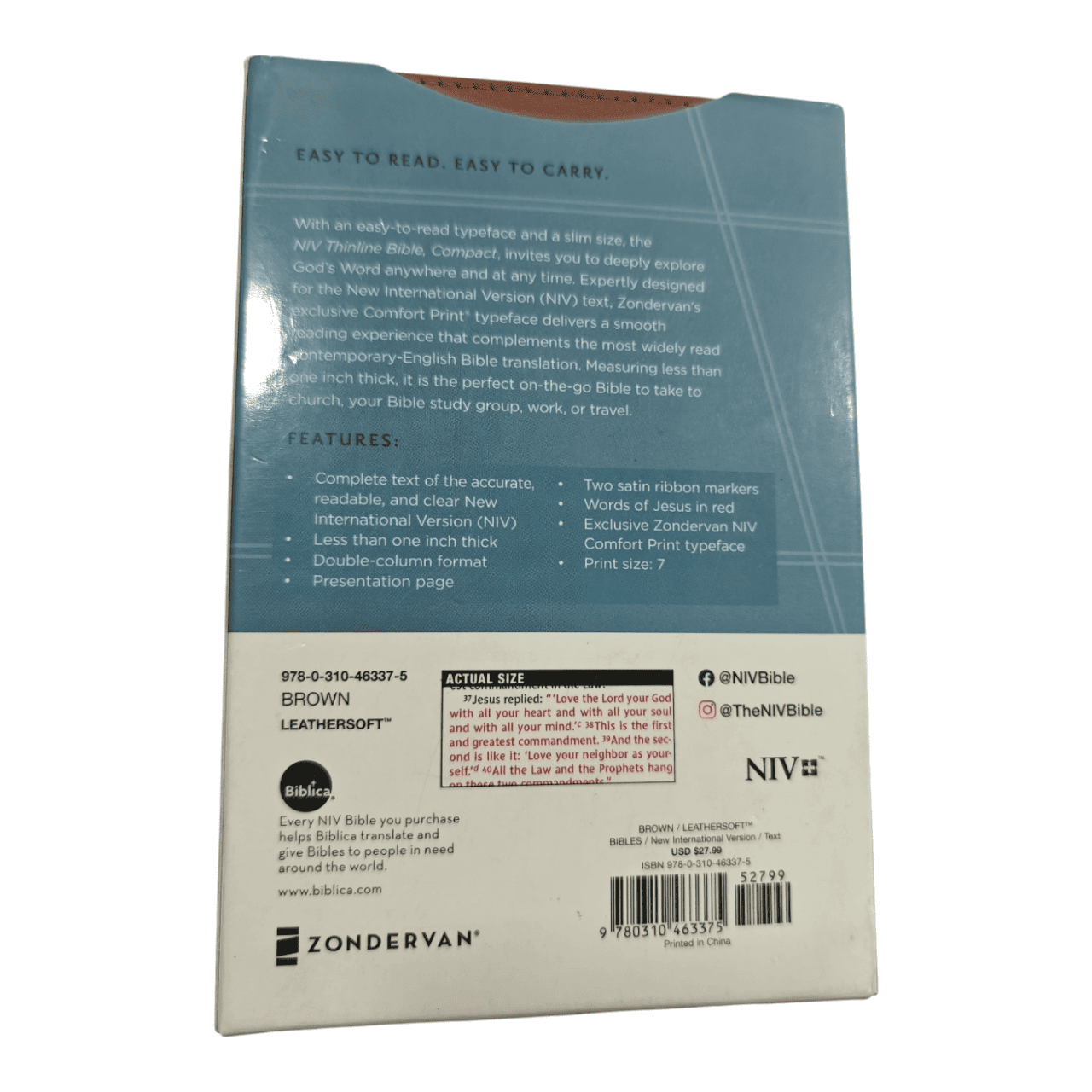 NIV Thinline Bible, Compact, Leathersoft, Pink, Red Letter Edition: Large Print, Easy-to-Carry, Ribbon Marker, Gift Box