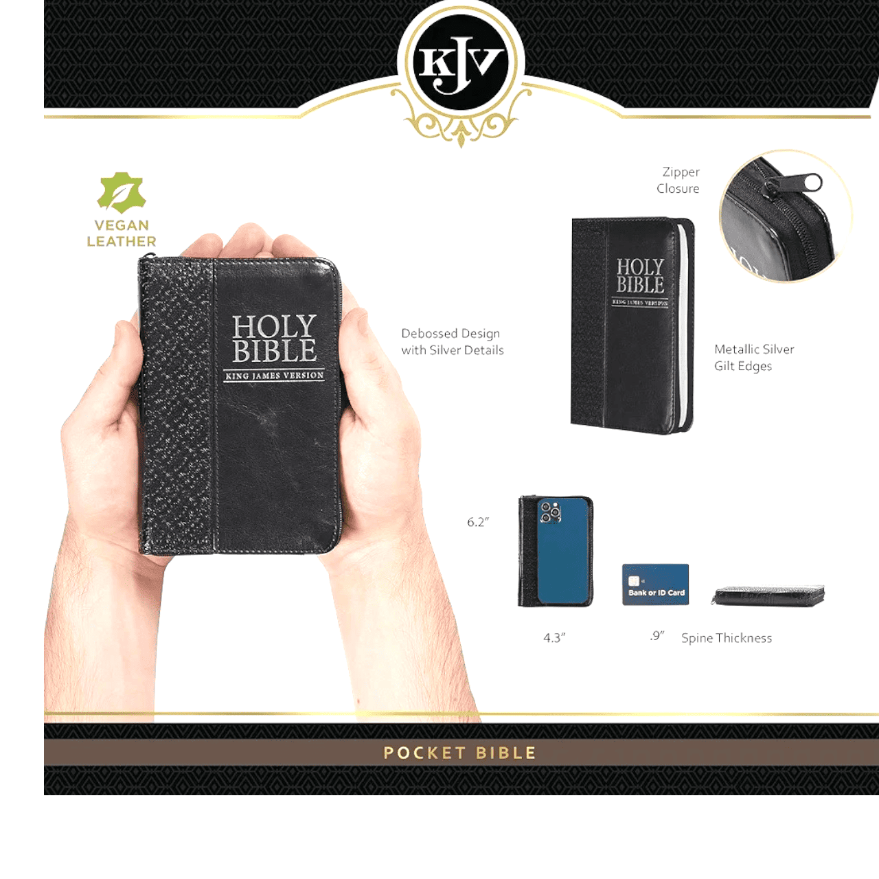 KJV Pocket Bible, Compact Size, Black Flexible Cover - Ultra-Portable King James Version for Travel - 9781432100025