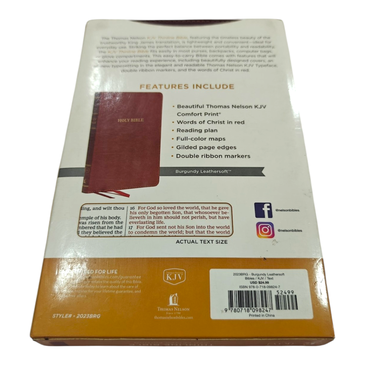 "KJV Thinline Bible – slim portable edition with classic 1611 text. Perfect for travel, church, or daily use. ISBN: 9780718098247."
