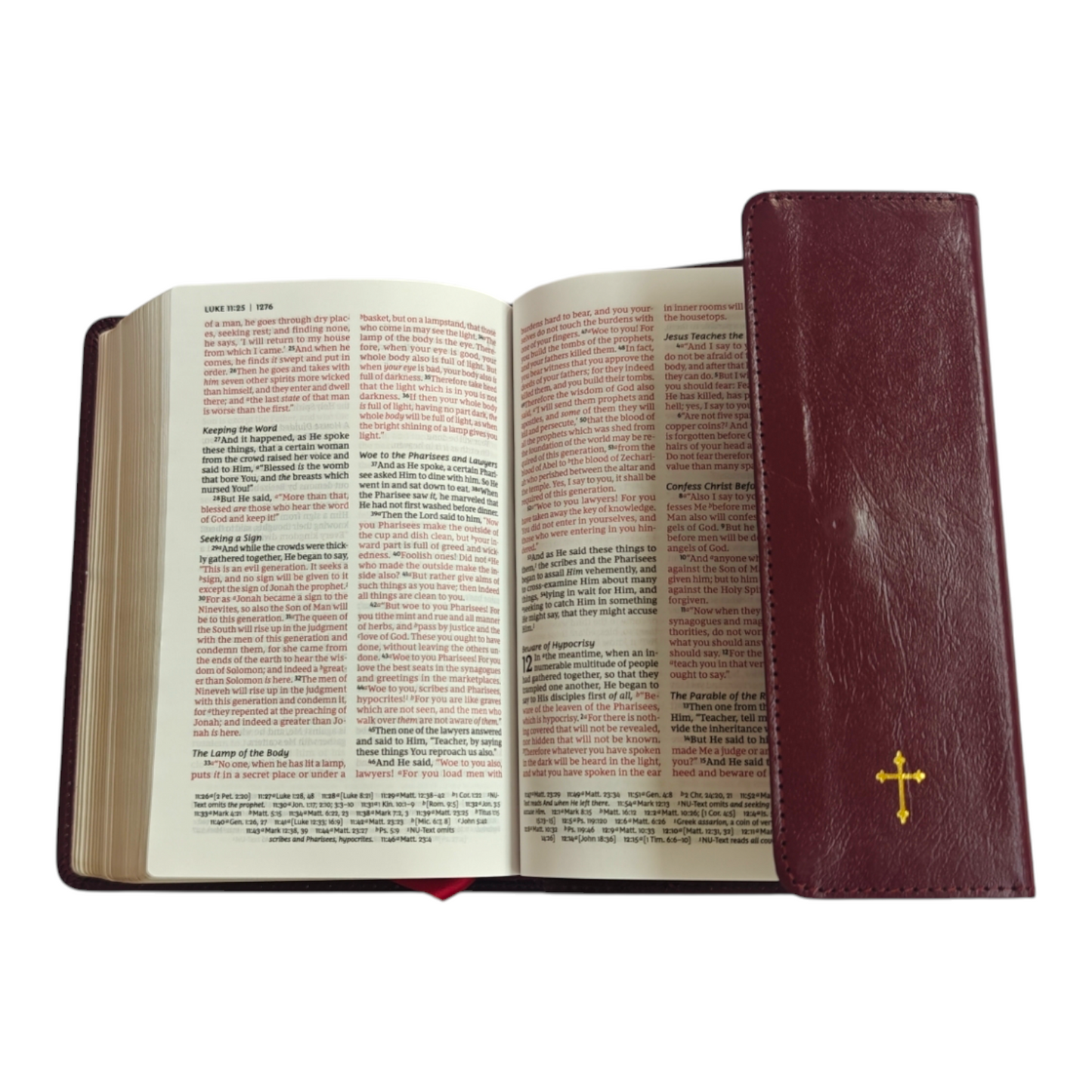 NKJV Compact Reference Bible, Comfort Print – Burgundy Leatherflex with Snap Closure (Thomas Nelson)