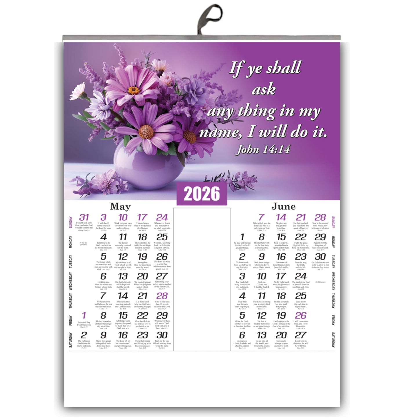 2026 English Baby Calendar: Beautiful Flowers, Birds, and Inspirational Promise Words | 15x20 Inch Premium Glossy Wall Calendar